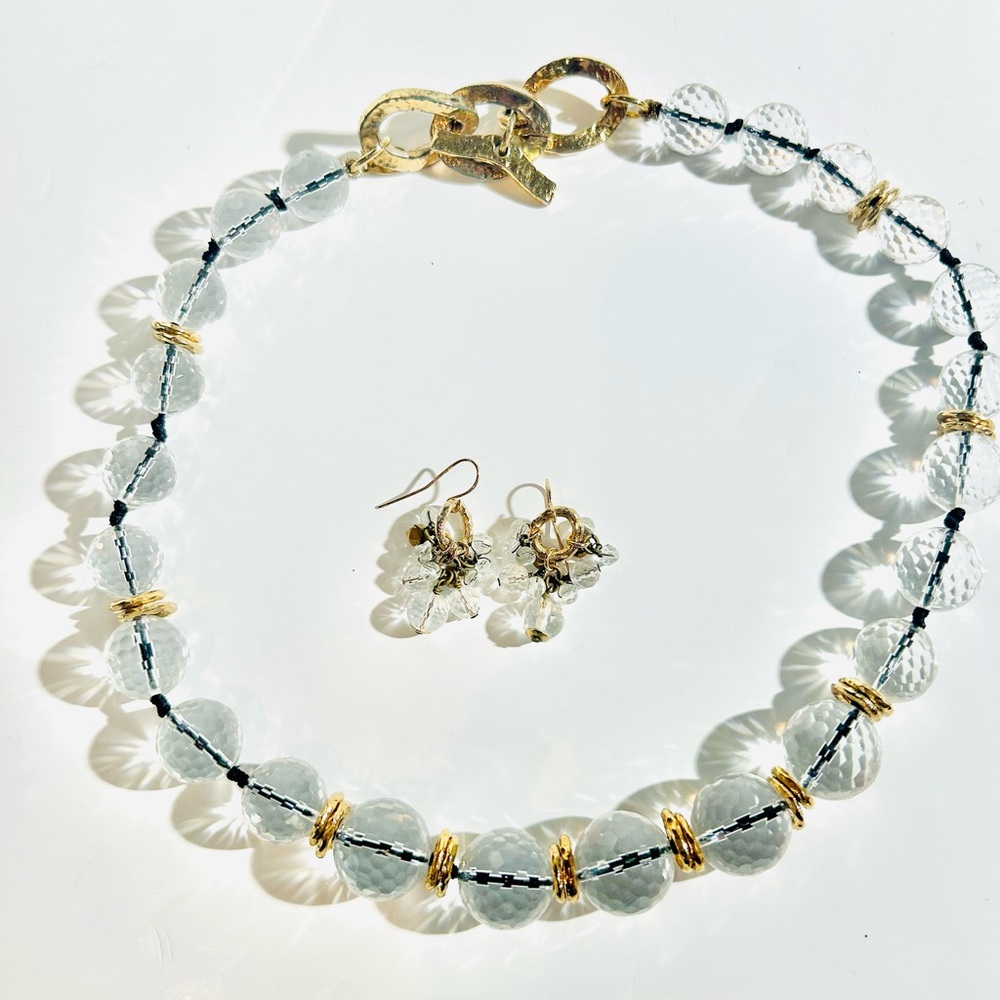 Carlisle NY “Sphere” Cut Crystal and Gold Necklace & Matching Earring Set RARE - Picture 5 of 13